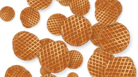 Falling Round Waffle Cookies Animation on Isolated White Background Stock Footage 346569946