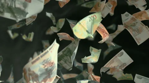 Falling Russian Ruble banknotes 4K Loopable Video stock 144254917