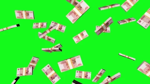 Falling Russian ruble banknotes bundle. green screen chroma key Stock Footage 276980485