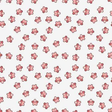 Falling Sakura seamless pattern. Chaotic pattern of pink flowers on a white Stock Illustration