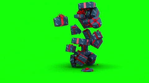 Falling sale gift boxes with matte mask and chroma key in 4K Stock Footage 163016806