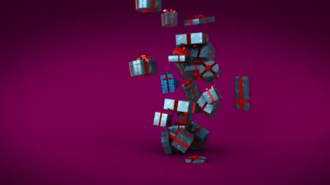 Falling sale gift boxes with separate alpha channel in 4K Video stock 162892233