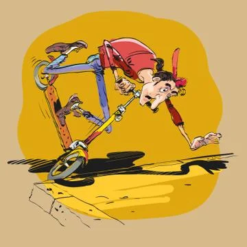 Falling from a scooter Stock Illustration
