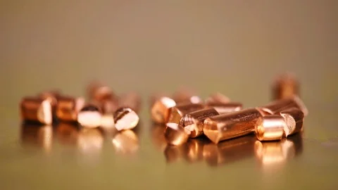 Falling Scrap Copper Cutted Wire on Metallic Surface, Recycling Industry Stock Footage 115734350