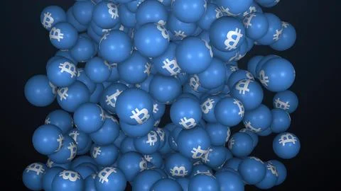 Falling screen balls with bitcoin symbol Stock Illustration