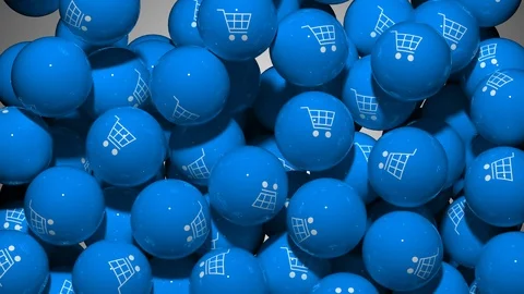 Falling Screen Balls Transition Animation with Shopping Symbol Stock Footage 98765180