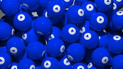 Falling Screen Balls Transition Animation with Play Symbol Stock Footage 98767968