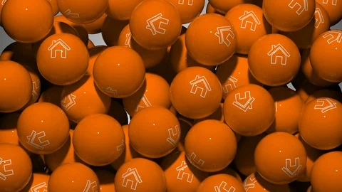 Falling Screen Balls Transition Animation with Home Symbol Video stock 98773895