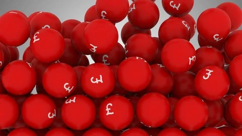 Falling Screen Balls Transition Animation with Pound Sterling Sign Stock-Footage 99320139