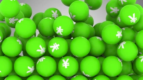 Falling Screen Balls Transition Animation with Yuan Symbol Stock Footage 99481449