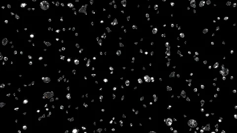 Falling shining diamonds 3d render on black isolated background with luma matte Stock Footage 106764760