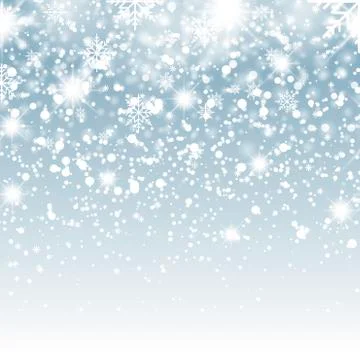 Falling shining snow or snowflakes on blue background for Christmas. Vector. Stock Illustration