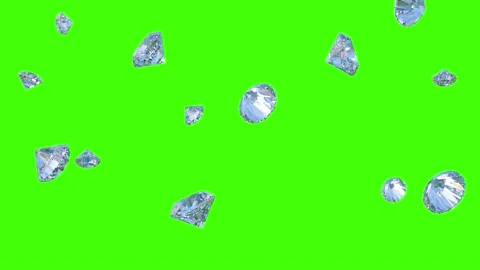 Falling shiny diamonds on green background. 4K video. 3d illustration. Stock Footage 224234092