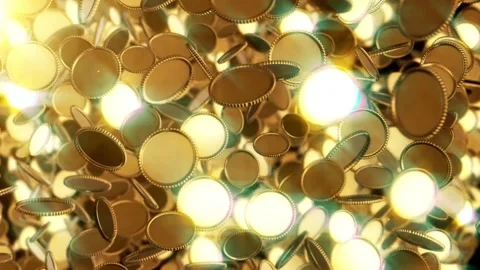 Falling shiny gold coins with glowing particles Gold Coins Falling One Euro gold Stock-Footage 334028522