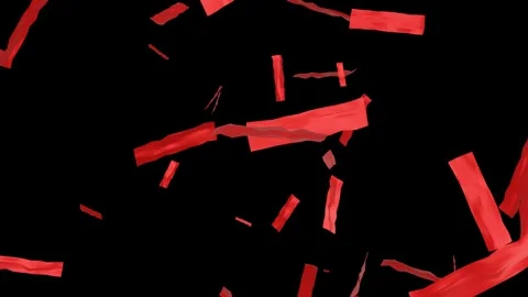Falling shiny red confetti isolated on transparent video black background Stock Footage 288796059