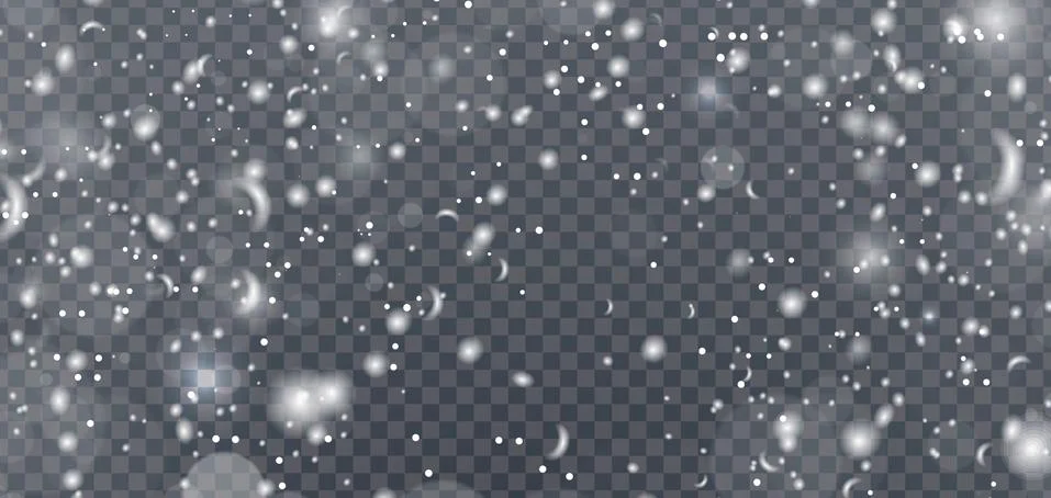 Falling shiny snow on a transparent background.Vector illustration.Snowfall,  Stock Illustration