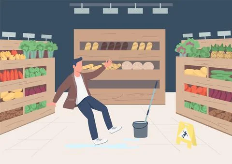 Falling shop customer flat color vector illustration Stock Illustration