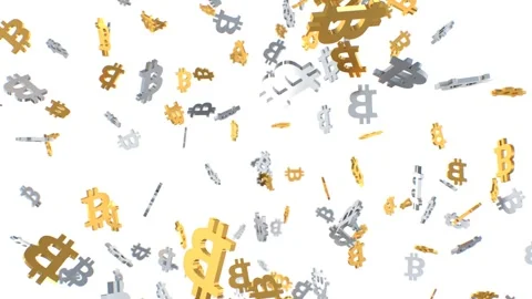 Falling Silver And Gold Bitcoin BTC Logo Symbols Crypto Market Crash Stock Footage 261323260