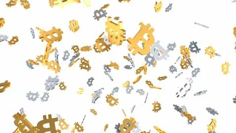 Falling Silver And Gold Bitcoin BTC Logo Symbols Crypto Market Crash Illustration