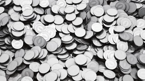 Falling Silver Coins in a 3D animation Stock Footage 241644161
