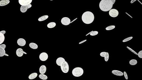 Falling silver coins  loop isolated with an alpha channel Stock Footage 255700742