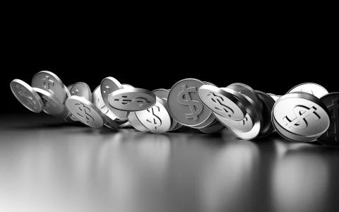 Falling silver coins. Stock Photos
