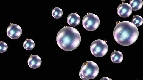 Falling silver iridescent Christmas balls looping 3D animation with alpha Stock Footage 154162983