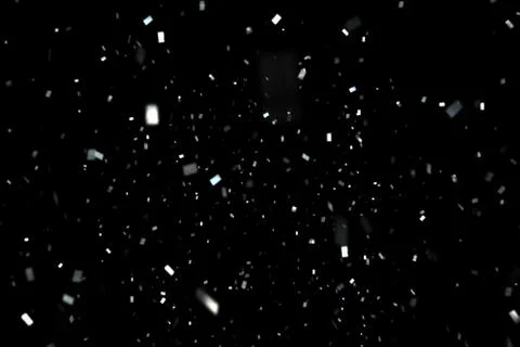 Falling silver metallic glitter foil confetti, animation movement on black .. Stock Illustration