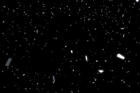 Falling silver metallic glitter foil confetti, animation movement on black ba Stock Illustration