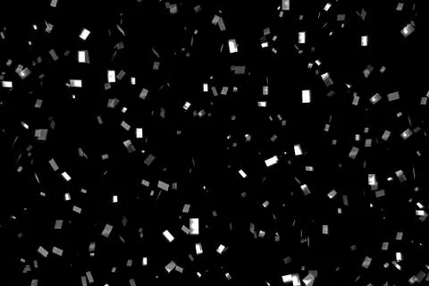Falling silver metallic glitter foil confetti, animation movement on black ba Illustration