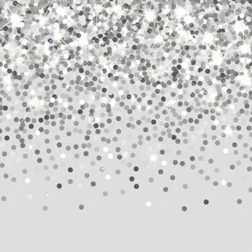Falling silver particles on a black background. Scattered silver confetti. Rich Stock Illustration