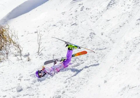 Falling skier in the snow Foto stock