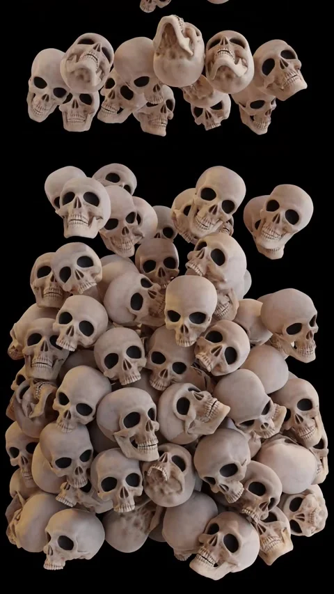 Falling Skulls Halloween Horror Animation on Dark Background Vídeos de archivo 343922565