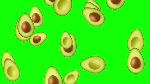 Falling Sliced Avocados motion graphics with green screen background Stock Footage 336676993