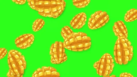 Falling Sliced Mango Fruit Animation on Green Screen Background Stock Footage 344714729