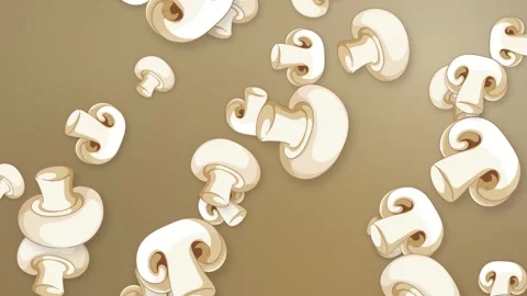 Falling Sliced White Button Mushrooms on Brown Gradient Background Stock Footage 343837015