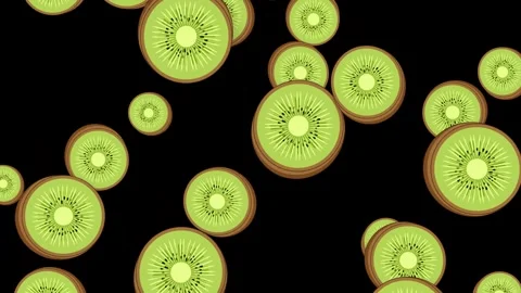 Falling Slices of Green Kiwi Fruit on Black Background Stock Footage 345707727