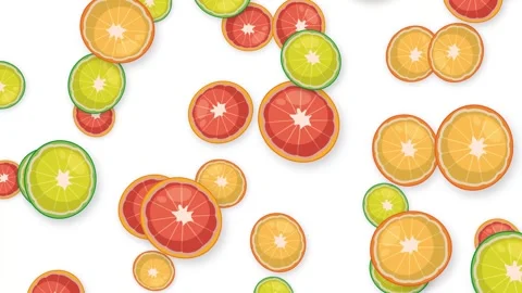 Falling Slices of Mixed Citrus Fruit on White Background Stock Footage 345125053