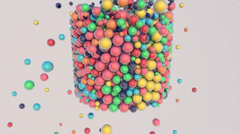 Falling of small glossy colorful 3d balls into the tube Stock Footage 64707476