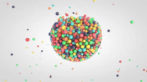 Falling of small glossy colorful 3d balls into the sphere Stock Footage 64707761