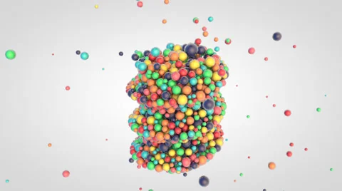 Falling of small glossy colorful 3d balls into the twisted cylinder Stock Footage 64707837