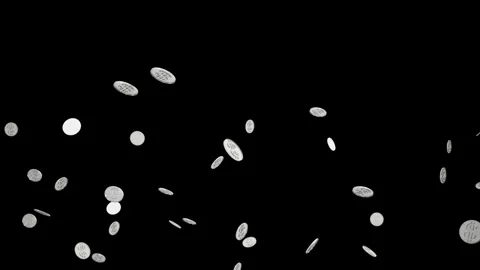 Falling small silver coins  loop isolated with an alpha channel Stock Footage 255700781