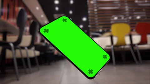 Falling Smartphone with Tracking Screen Placeholder in Fastfood Cafe Stock Footage 301394950