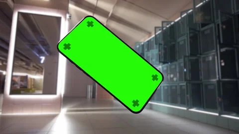 Falling Smartphone with Tracking Screen Placeholder in Cinema Hall Stock Footage 301395003