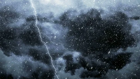 Falling Snow And Lightning Storm Video stock 94664225