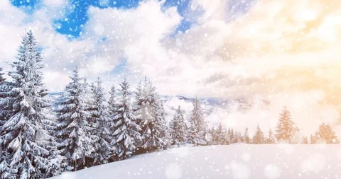 Falling snow animation winter mountain landscape Stock Footage 98464956