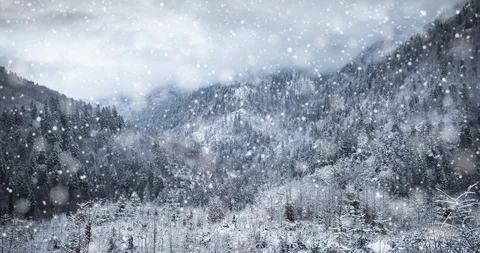 Falling snow animation winter mountain landscape Stock Footage 98464981