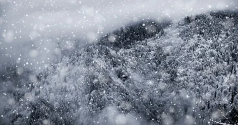 Falling snow animation winter mountain landscape Stock Footage 98464991