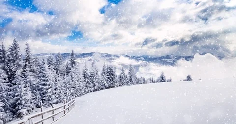 Falling snow animation winter mountain landscape Stock Footage 98465000