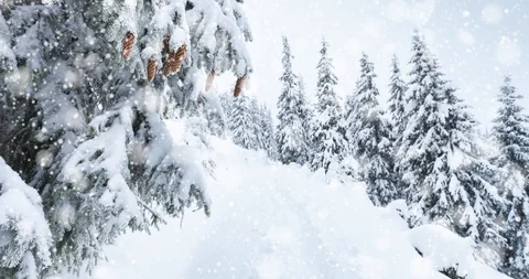 Falling snow animation winter mountain landscape Stock Footage 98465010
